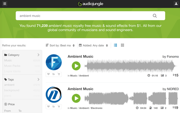 Prohledávejte robustní knihovnu AudioJungle hudby a zvukových stop bez licenčních poplatků od 1 $.