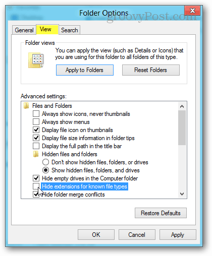 zobrazit možnosti složky v systému Windows 8