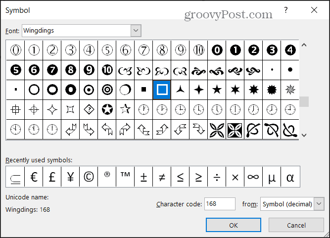 Symboly pro odrážky v aplikaci Word
