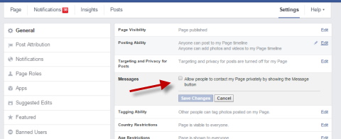povolit tlačítko facebookové zprávy