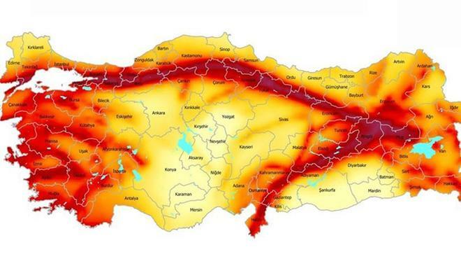 Mapa rizika zemětřesení v Türkiye