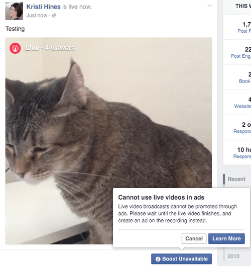 podpora živého videa na facebooku není k dispozici