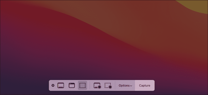 Panel možností snímku obrazovky Mac
