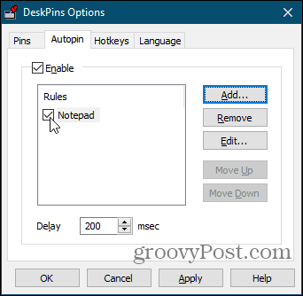 Možnosti automatického spuštění v aplikaci DeskPins