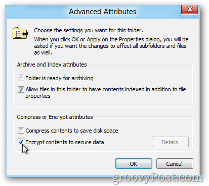 Windows 8 Advanced Properties - Enable EFS