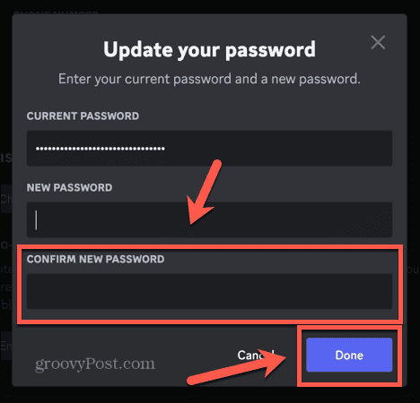 diskord potvrdit nové heslo