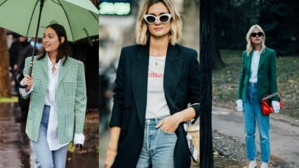 Blazerová bunda a džínové módní kombinované návrhy