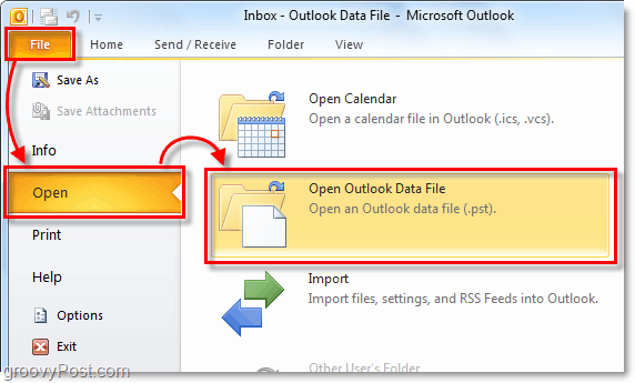 otevřete složku, která obsahuje váš soubor PST archivu z aplikace Outlook 2010