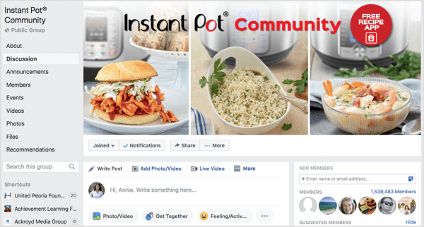Komunitní komunita na Facebooku s více než milionem členů.