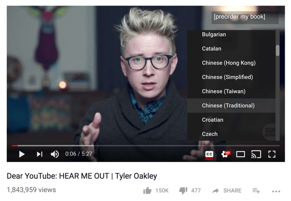 Komunita Tylera Oakleye přeložila jedno z jeho videí na YouTube do 68 různých jazyků.