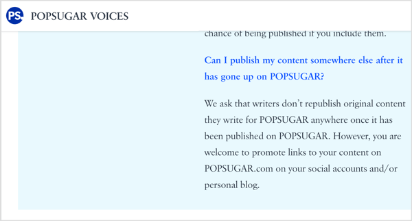 Přečtěte si pokyny pro spisovatele webu nebo podmínky publikace, abyste zjistili, zda vám umožňují znovu publikovat příspěvek hosta na vašem blogu. 