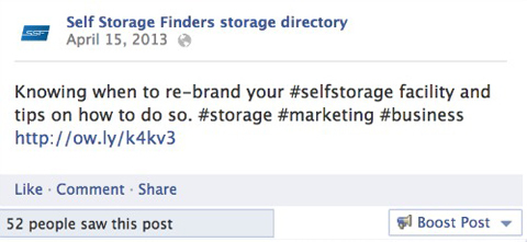 self storage finders facebook textová aktualizace