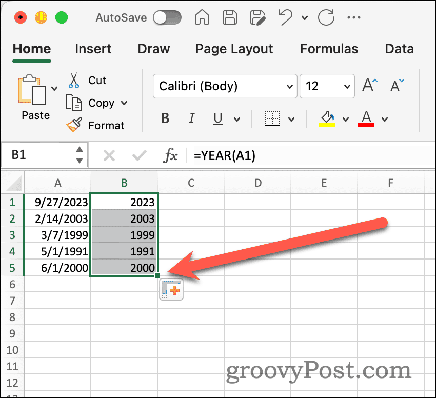 Popisovač automatického vyplňování v Excelu