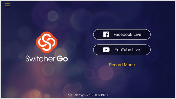 Obrazovka Switcher Go, na které můžete propojit své účty Facebook a YouTube