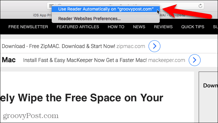 Používejte aplikaci Reader automaticky v prohlížeči Safari pro Mac