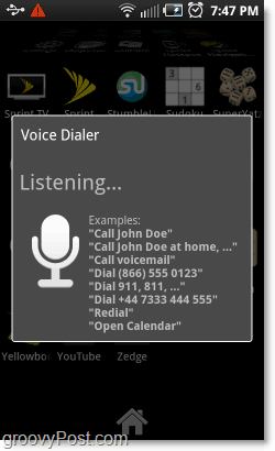 Hlasové vytáčení poslechu příkazů na telefonu se systémem Android