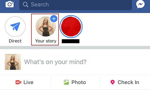 Vytváření prvního příběhu na Facebooku.