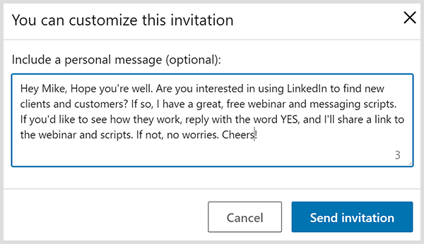 Pozvánka na připojení LinkedIn s osobní zprávou je založena na čtyřech návrzích Johna Nema.