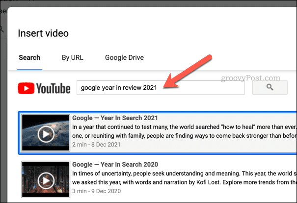 Hledání videa v Tabulkách Google