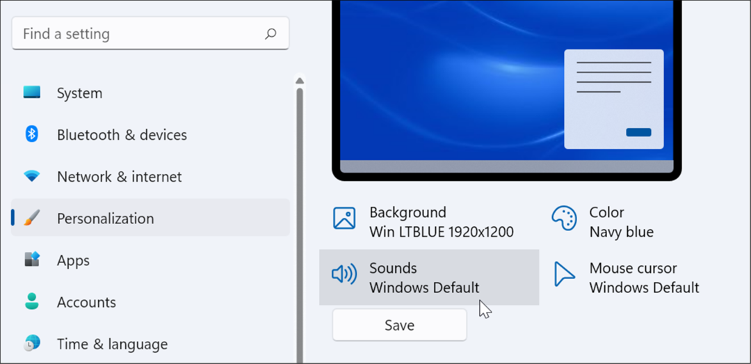 nastavení pro správu systémových zvuků v systému Windows 11