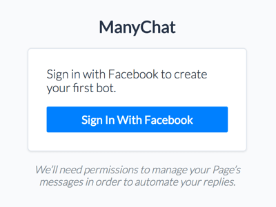 Přihlaste se do ManyChat pomocí svého účtu na Facebooku.