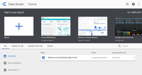 Použijte Google Data Studio, krok 1.