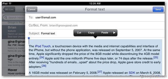 Pošta Apple iOS 5: Nyní zahrnuje formátování textu ve zprávách