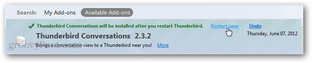 Po instalaci doplňku restartujte Thunderbird