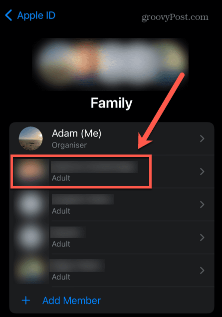 iPhone vybrat člena rodiny