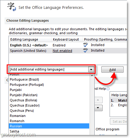 přidat další jazyky Office 2010