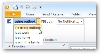 aktualizace stavu Facebook z aplikace Outlook