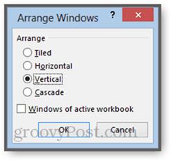 arange okna aktivního sešitu Excel 2013