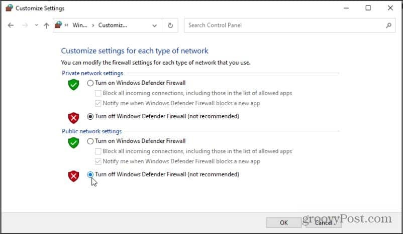 deaktivace programu Windows Defender