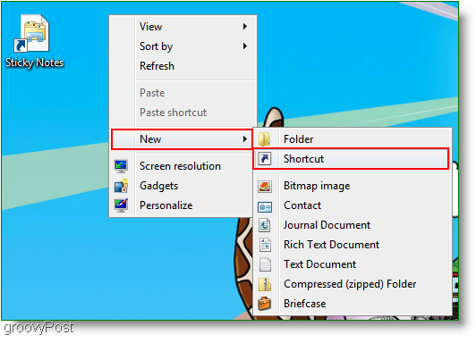 Windows 7 Vytvořit nový zástupce: Screenshot