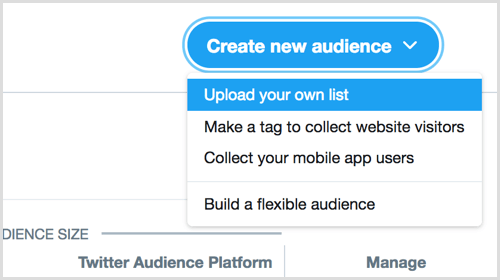 nahrajte svůj vlastní seznam a vytvořte nové publikum prostřednictvím reklam na Twitteru