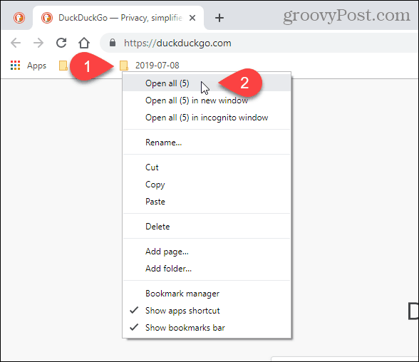 V prohlížeči Chrome vyberte možnost Otevřít vše (X)