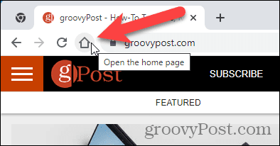 Domovská stránka se zobrazí po kliknutí na tlačítko Domů v prohlížeči Chrome