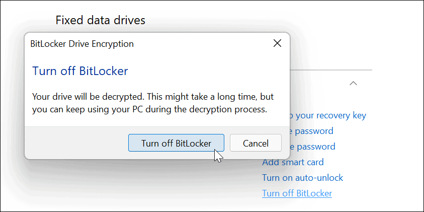 Potvrdit vypnutí nástroje BitLocker