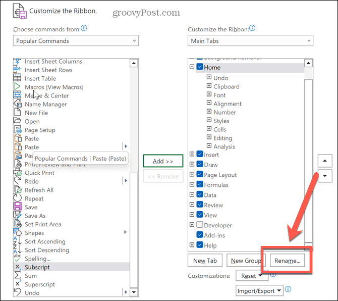 tlačítko přejmenovat excel