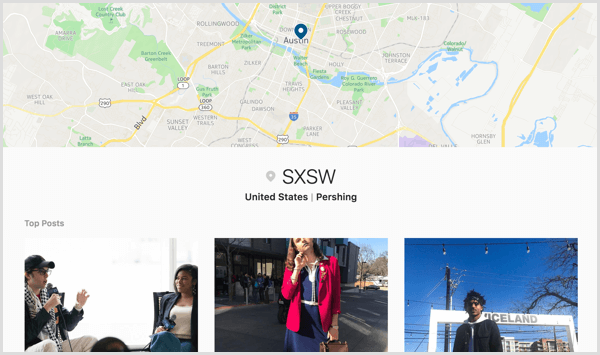Lidé si mohou prohlédnout všechny příspěvky zveřejněné na Instagramu označené vaší geografickou značkou události na stránce Prozkoumat místo.