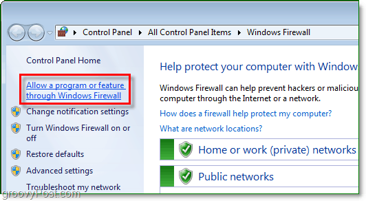 povolit program nebo funkci prostřednictvím brány firewall systému Windows 7