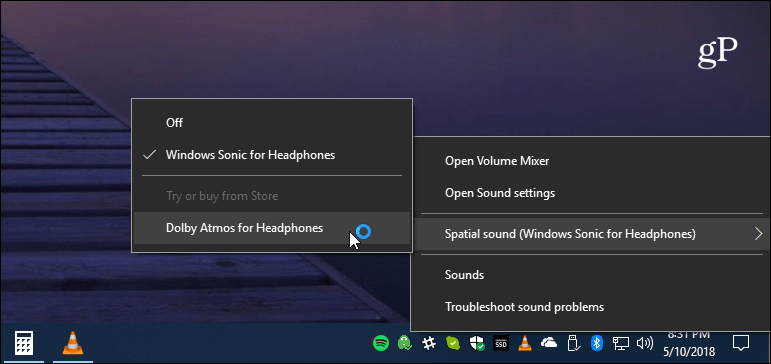 Nastavení zvuku na hlavním panelu Windows 10