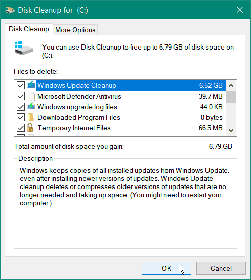 vyčistit systémové soubory vyčištění disku windows 10