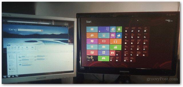 Windows 8 duální monitor nastavení metro desktop kombinace nastavení multitask obrázek
