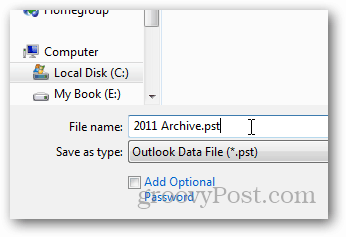 jak vytvořit soubor pst pro aplikaci Outlook 2013 - název pst