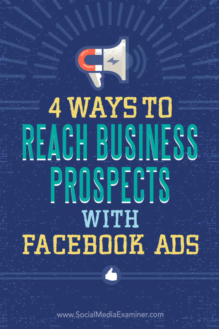 Tipy ke čtyřem způsobům cílení na podnikání pomocí reklam na Facebooku.