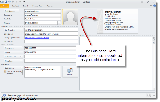 Vytvořte vCard v aplikaci Outlook 2010