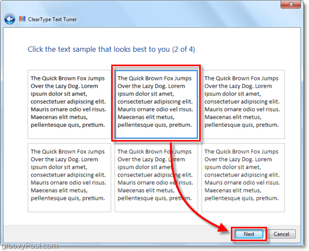krok 2 kalibrace clearType v systému Windows 7