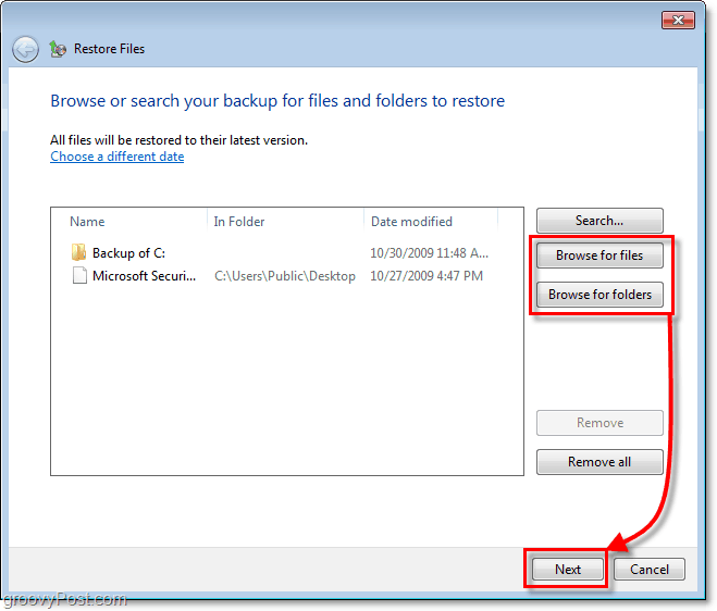 Záloha Windows 7 - vyberte, které soubory nebo složky chcete obnovit