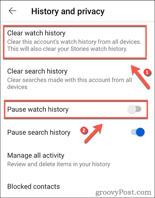 Vymazání historie sledování YouTube na Androidu.